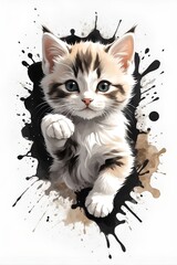 Cat art, color splash, artistic, warm colors, illustration	