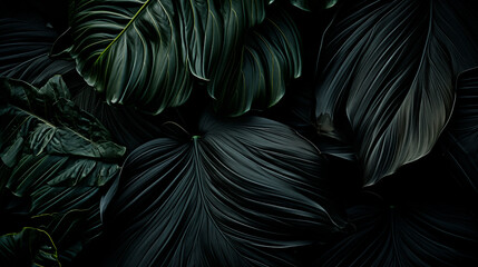 Hojas de plantas con tonalidades oscuras para utilizar como fondo de pantalla - obrazy, fototapety, plakaty