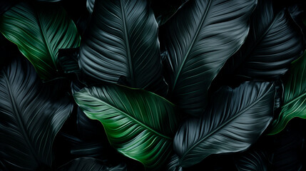 Hojas de plantas con tonalidades oscuras para utilizar como fondo de pantalla - obrazy, fototapety, plakaty