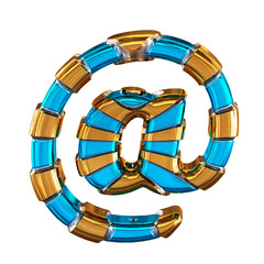 Blue 3d symbol with gold horizontal thin straps