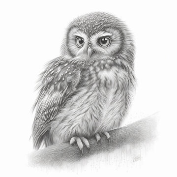 Pencil sketch cute horned owl bird drawing picture