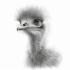 Pencil sketch cute ostrich head bird drawing picture