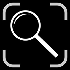 Magnifying glass in frame, illustration on black background