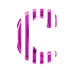 White symbol with thin purple vertical straps. letter c