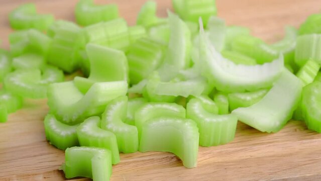 Sliced celery close-up on a stick