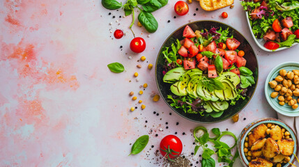 Vegetarian snacks and avocado salad
