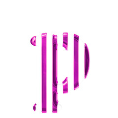 White symbol with thin purple vertical straps. letter p