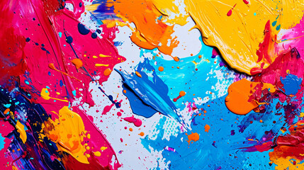 Collage of vibrant paint splatters and brushstrokes, creating an expressive and energetic design composition, creative design, paint splatter collage, hd, with copy space