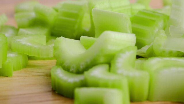 Sliced celery close-up on a stick