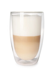 Aromatic latte macchiato in glass isolated on white