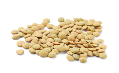 Fototapeta premium Pile of raw lentils isolated on white