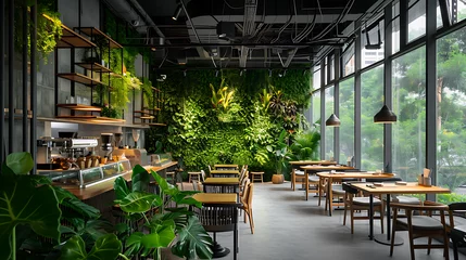 Foto op Aluminium Um espaço moderno decorado com vegetação exuberante traz uma sensação de tranquilidade para a paisagem urbana movimentada © Alexandre