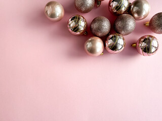 Composition with delicate flowers on pink background, card, space for text, women's holiday 