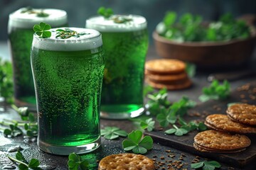 St Patrick's Day green beer with shamrock