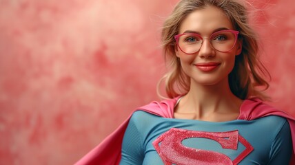 Captivating Smile, Blonde Woman in Superhero Costume with Glasses - Women's Day
