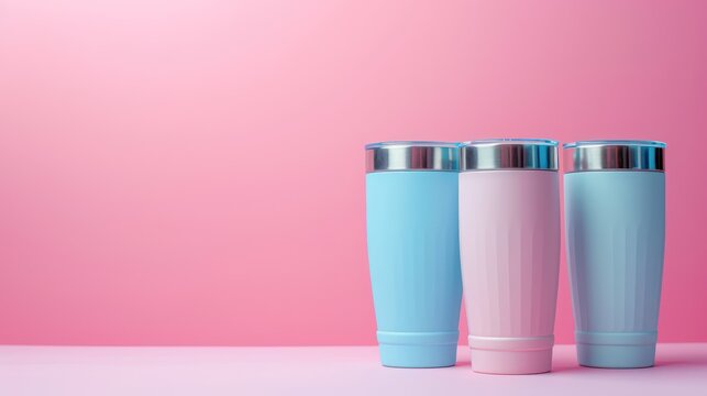 Stainless pastel steel tumbler tailored for product mock-ups and promotions, providing a customizable blank space.