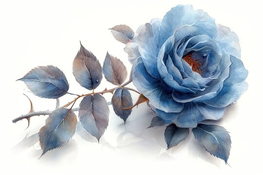 turquoise rose with leaves. elegant design. Isolated on white background