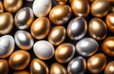 Easter Eggs in golden and silver colors