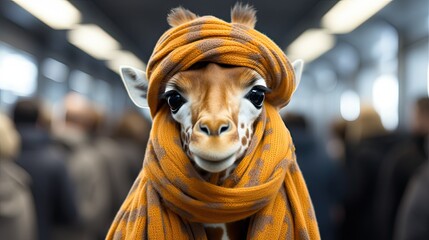 Fototapeta na wymiar giraffe in a turban. generative AI