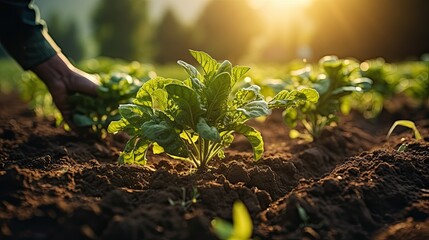 Fields of organic vegetables grown on a sustainable farm . Generative AI
