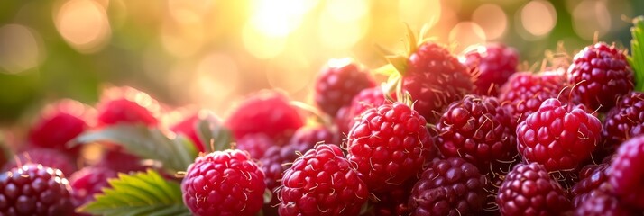 raspberries on a sunny summer day. Generative AI - obrazy, fototapety, plakaty