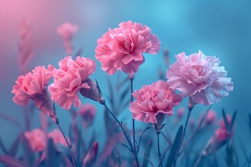 Obraz na płótnie Canvas pink carnation flowers, Valentine or birthday concept. Retro style. Generative AI