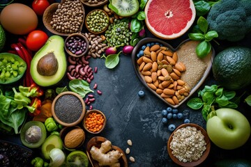 Obraz na płótnie Canvas Heart Shaped Bowl of Fresh Fruits and Vegetables