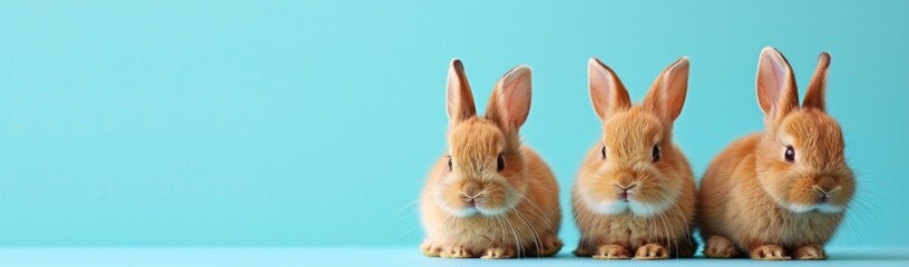easter bunnies on blue background. Generative AI