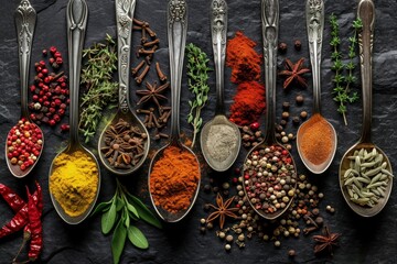 Assorted Spices in Filled Spoons