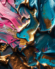 Fototapeta premium Creative artistic background of oil paints on canvas, paint that breaks and flows in layers that are like waves, vivid tones, vivid colors.