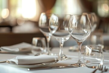 Close-Up of Table With Wine Glasses - obrazy, fototapety, plakaty
