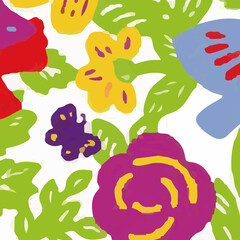 Oil painting and various flowers, birds, roses, peonies, beautiful wedding illustrations