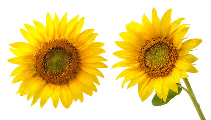 zwei Sonnenblumen isoliert auf weißen Hintergrund, Freisteller, Draufsicht 