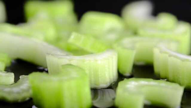 Sliced celery close-up on a stick