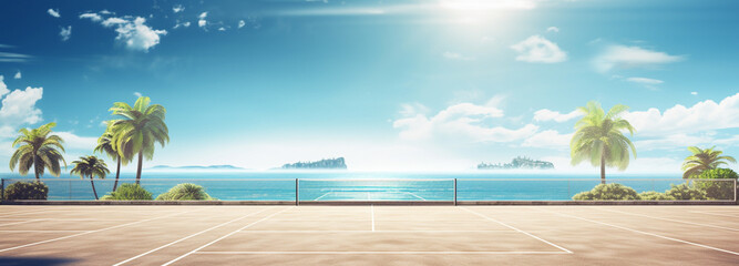 A tennis court with the sea as a backdrop, generative AI