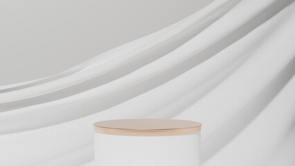 White and gold empty podium or pedestal for product presentation. Mockup platform on white background. 3d rendering	