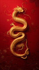 Obraz premium Serpiente china dorada sobre fondo rojo como símbolo del zodiaco chino 