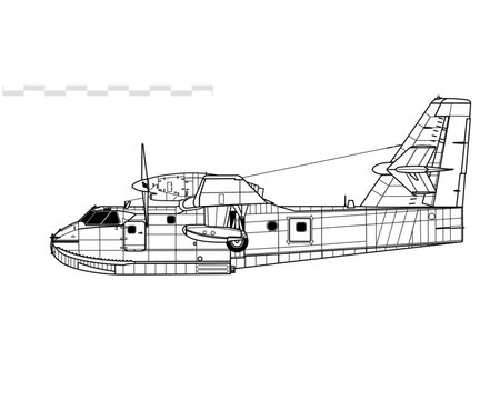 Canadair CL-215T Scooper. Firefighting amphibious aircraft. Side view. Image for illustration and infographics.