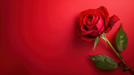 Fototapeta premium Background showcasing a lone red rose with ample space for romantic and inspirational text or content. 