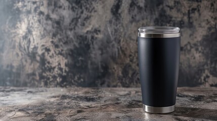 A stainless steel tumbler designed for product mock-up, and promotional purposes, featuring blank space available for customization