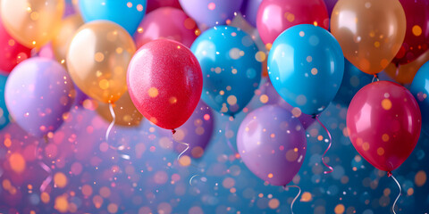 Celebration banner background with colorful balloons. Birthday, wedding, party or anniversary concept with copy space.