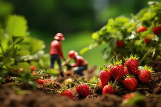 Strawberry Picking Seasonal Work Concept. Strawberries Harvest. Season Employment Summer Job.