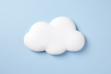 White simple cloud in 3d render style on blue background.