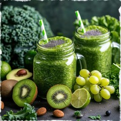 Green Fruits Juice, Green Vegetable juice. Fresh Green juice. 