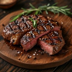Grilled beef Steak cut into slices. Beef Steak photo.