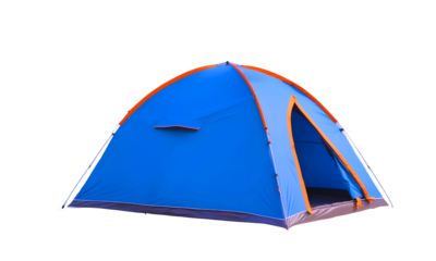 Blue camping tent isolated on transparent white background