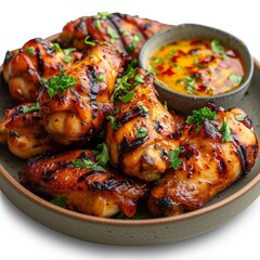 Grilled chicken wings with Sauce. Grilled wings on isolated on white background.