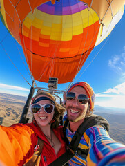 A Photo of a Couple Taking a Selfie in a Hot Air Balloon