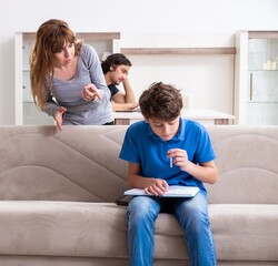 Concept of underage smoking with young boy and family