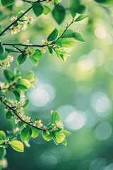 Obraz premium Green Leaves on a Tree Branch